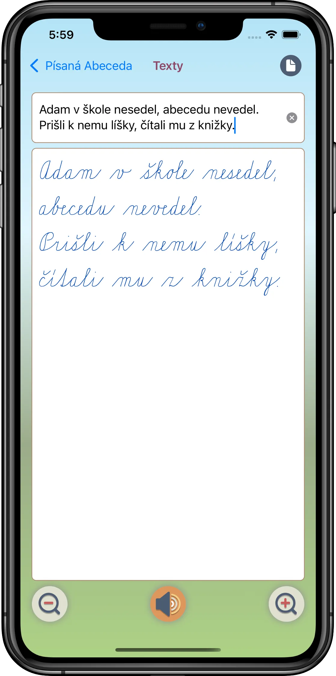 Text zobrazený písaným písmom v mobilnej aplikácii