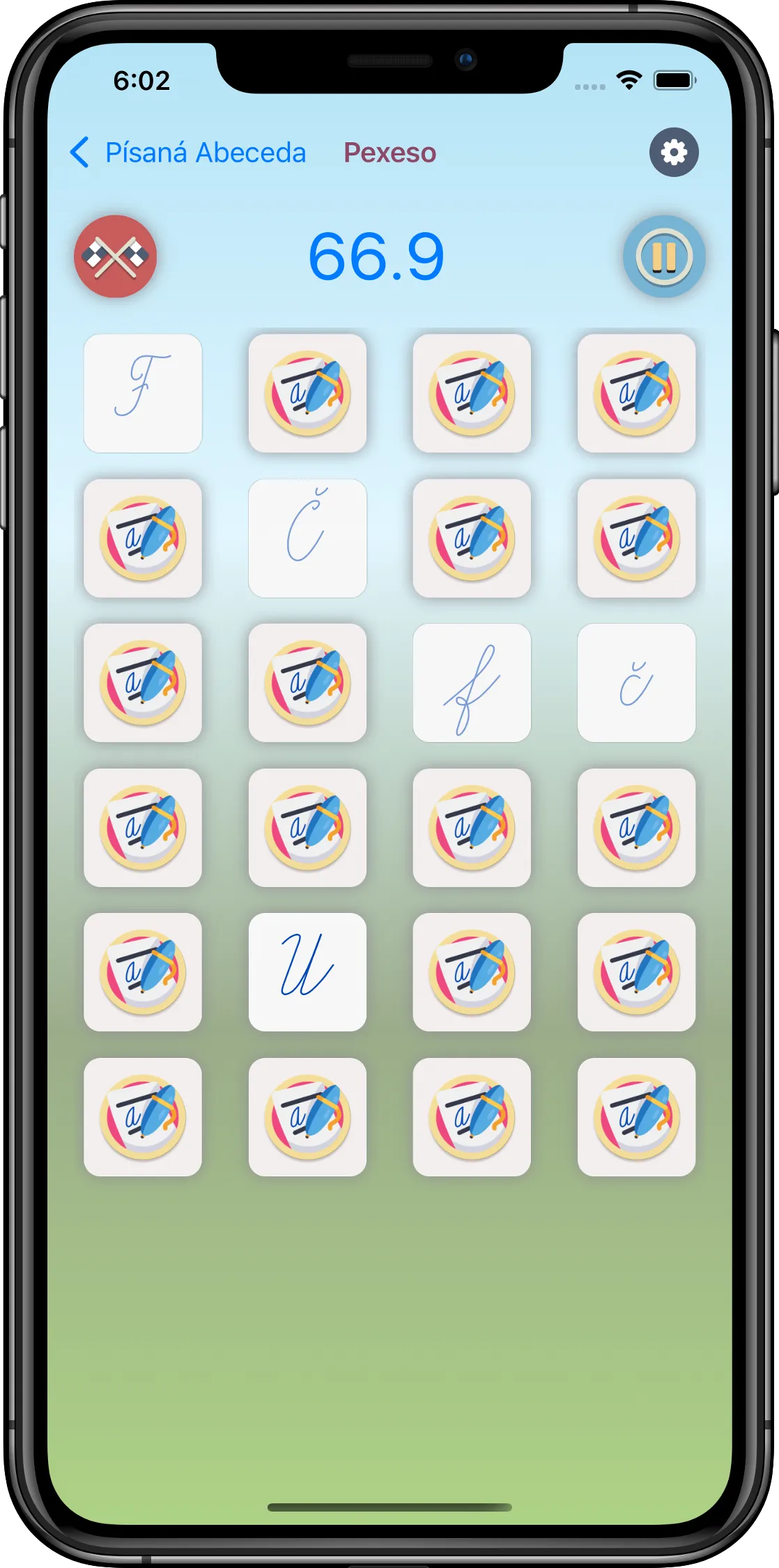 Pexeso s písanými písmenami v mobilnej aplikácii